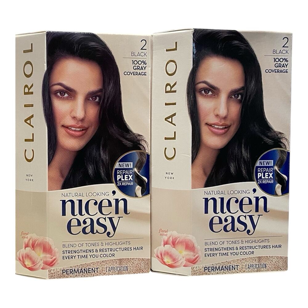 Clairol Nice'n Easy Permanent Hair Dye 2 Black Hair Color, Pack of 2